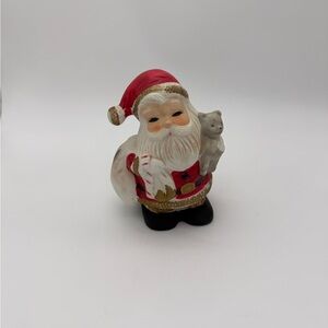 Christmas Santa Claus Coin Bank Figure Vtg. Retro Hand painted Ceramic 1980’s
